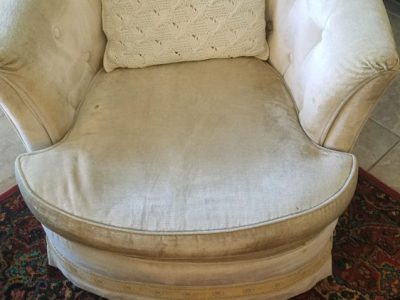 Dirty And Stained Cloth Chair Reupholstered To Leather (before)